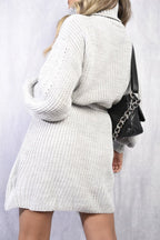 Long Sleeve Ribbed Knit Mini Dress With Belt - Lolomo!