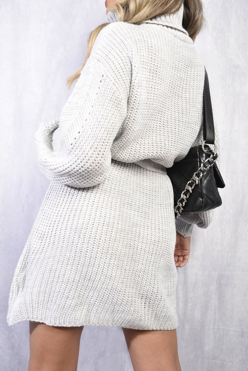 Long Sleeve Ribbed Knit Mini Dress With Belt - Lolomo!