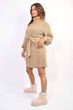 Long Sleeve Ribbed Knit Mini Dress With Belt - Lolomo!
