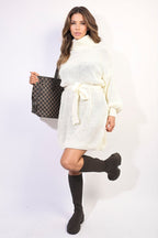Long Sleeve Ribbed Knit Mini Dress With Belt - Lolomo!