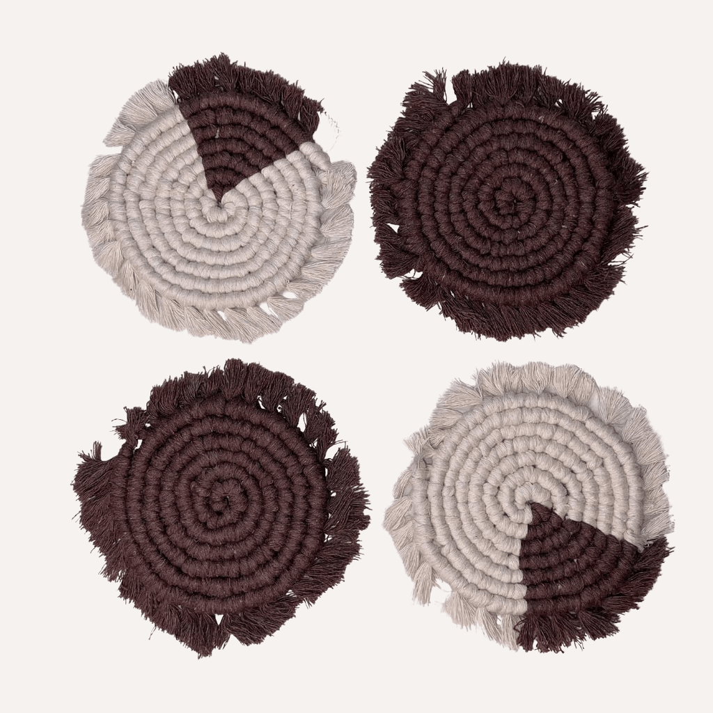 Posavasos de macramé hechos a mano | Juego de 4 posavasos bohemios