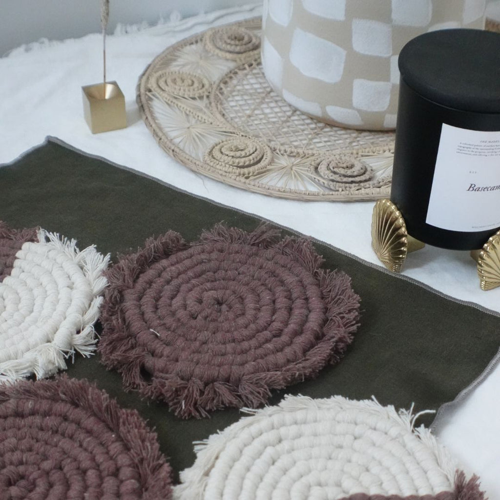 Posavasos de macramé hechos a mano | Juego de 4 posavasos bohemios