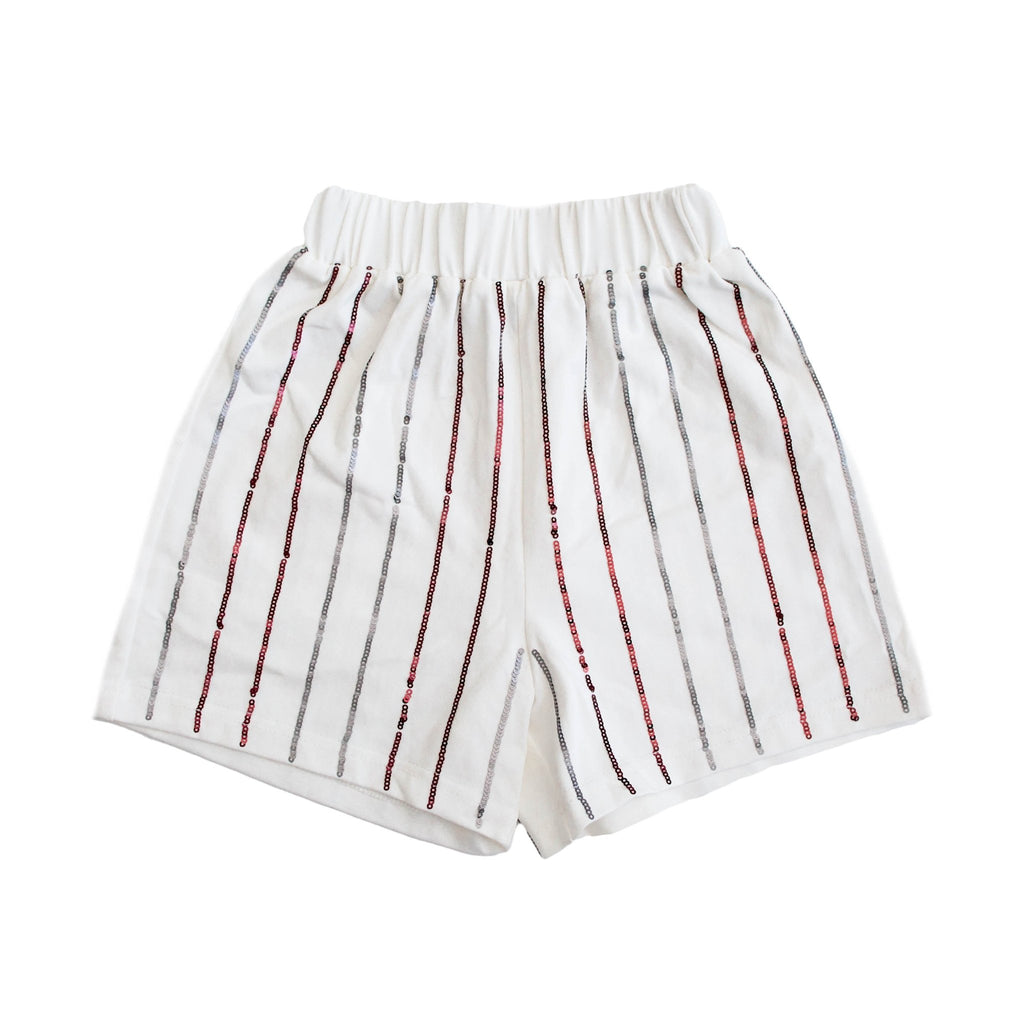 Maroon and Silver Sequin Striped Shorts - Lolomo!