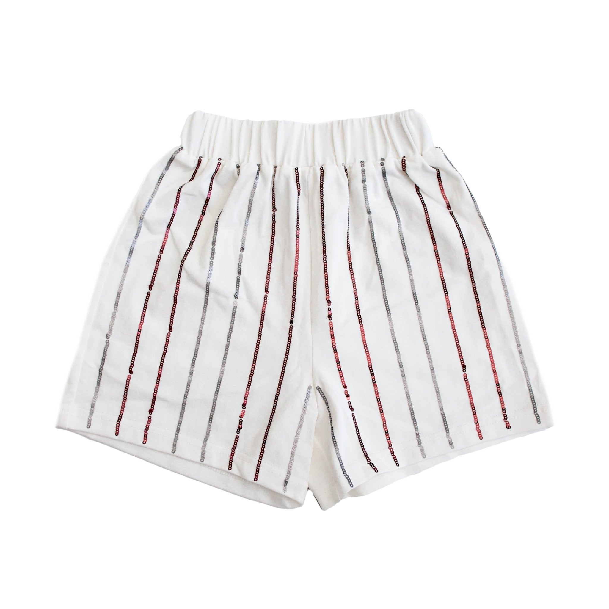 Maroon and Silver Sequin Striped Shorts - Lolomo!
