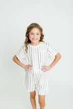Maroon and Silver Sequin Striped Shorts - Lolomo!