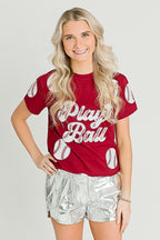Maroon Play Ball Sequin Adult Shirt - Lolomo!