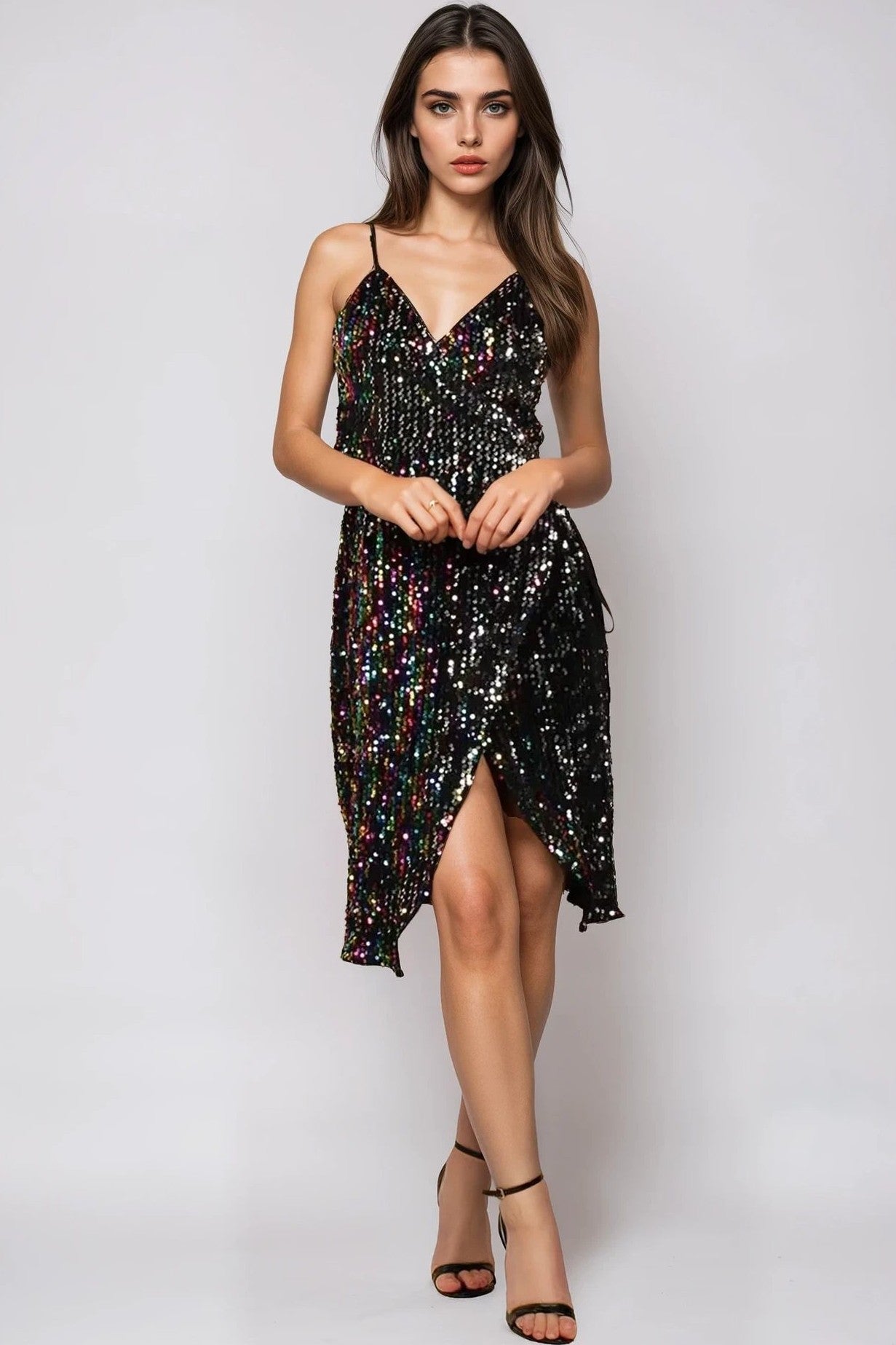 Multicolour Sequin Velvet Mini Wrap Dress - Lolomo!