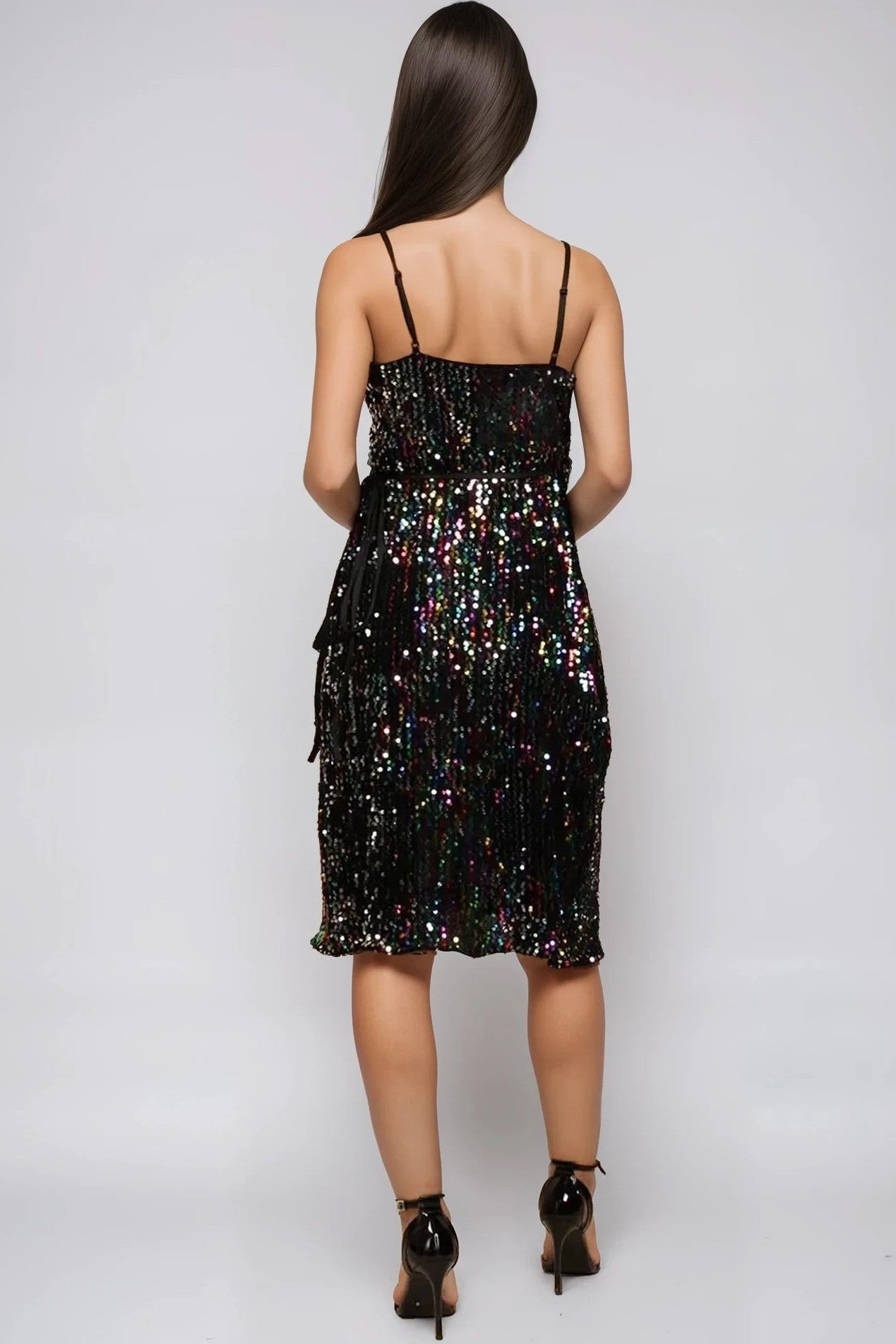 Multicolour Sequin Velvet Mini Wrap Dress - Lolomo!