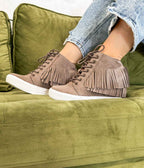 Nick Fringe Sneaker Wedge in Taupe