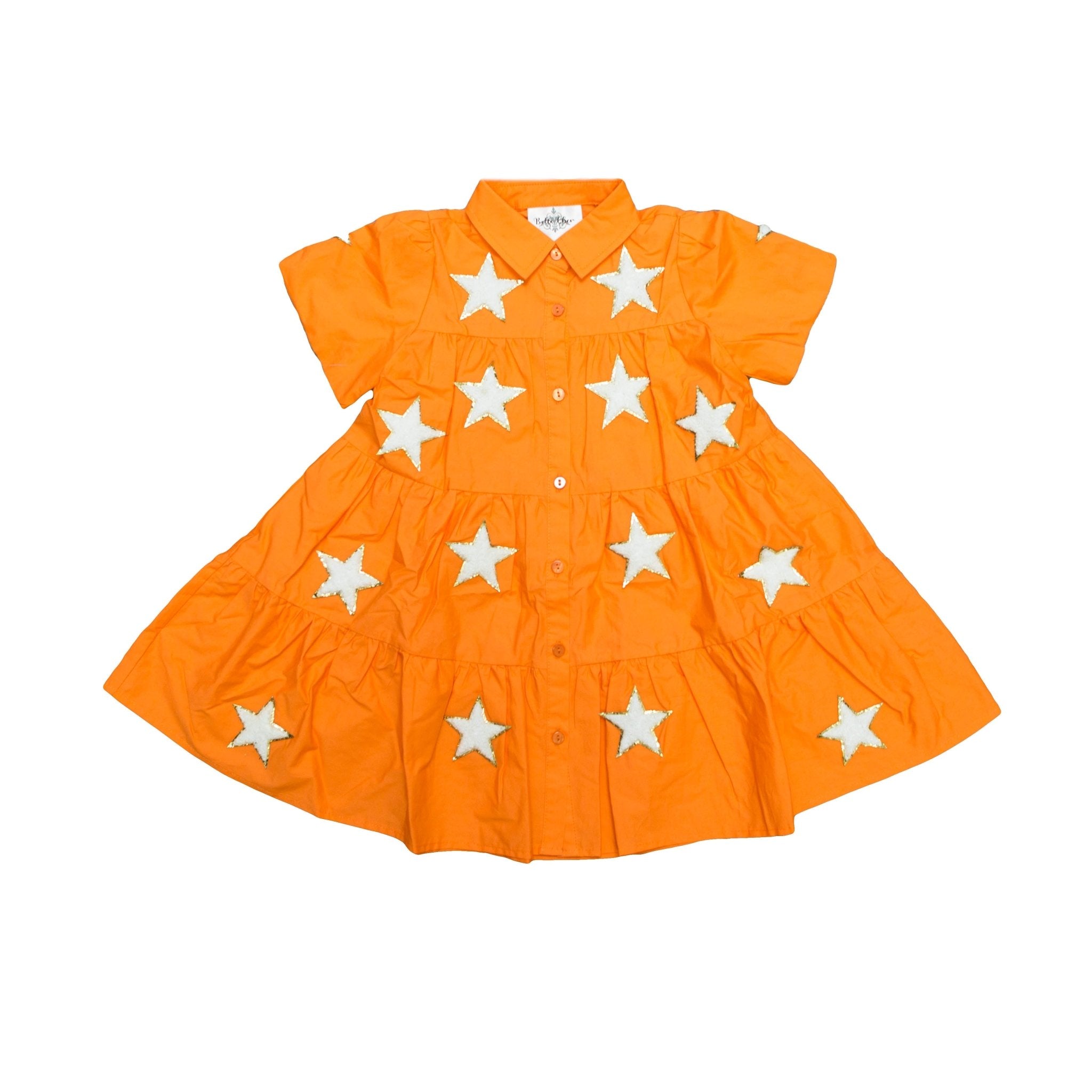 Orange and White Chenille Star Kid Dress - Lolomo!