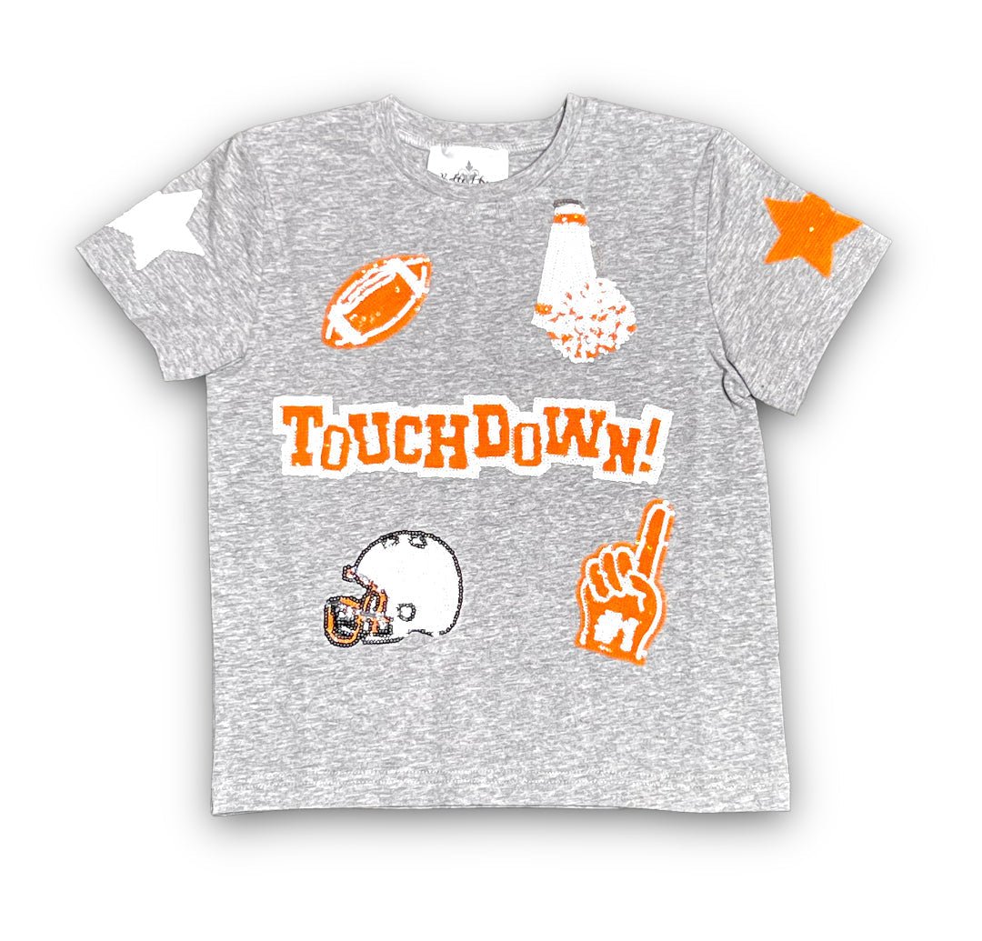Orange and White Football Collage Kid's Sequin Shirt - Lolomo!