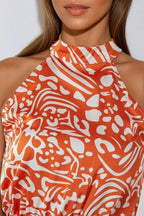 Orange Floral Halterneck Wrap Midi Dress - Lolomo!