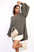 Oversized Long Back Knitted Mini Dress - Lolomo!