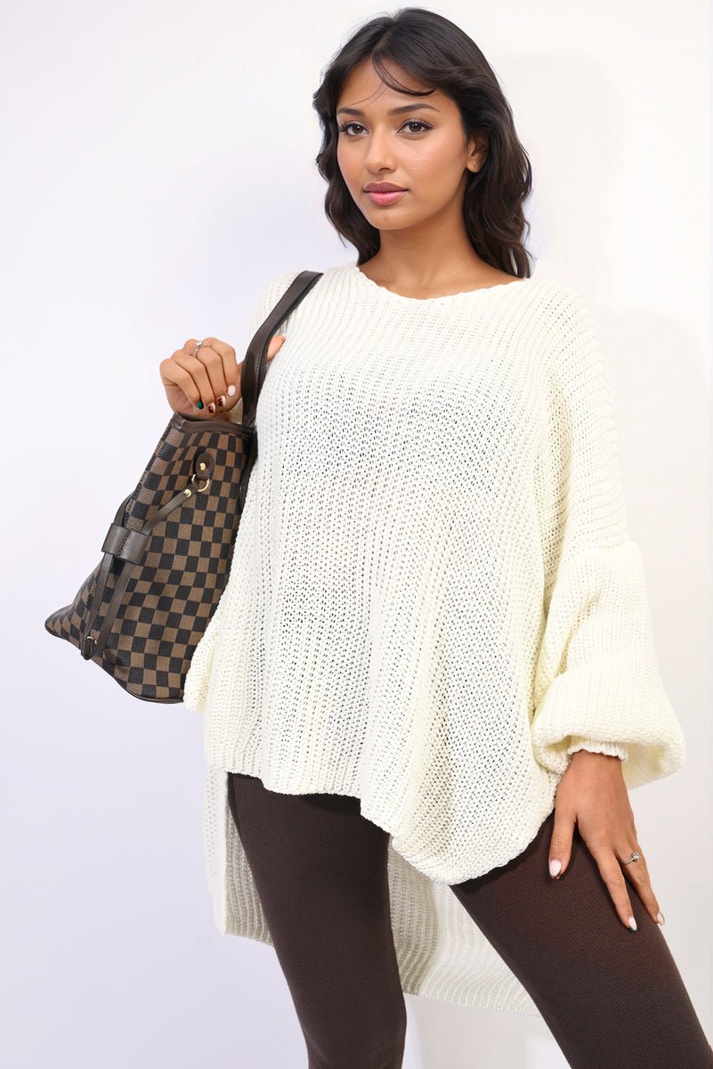 Oversized Long Back Knitted Mini Dress - Lolomo!