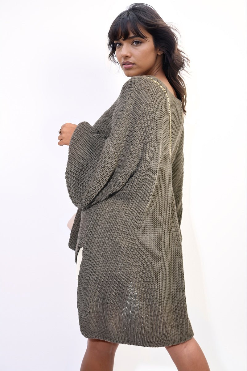 Oversized Long Back Knitted Mini Dress - Lolomo!