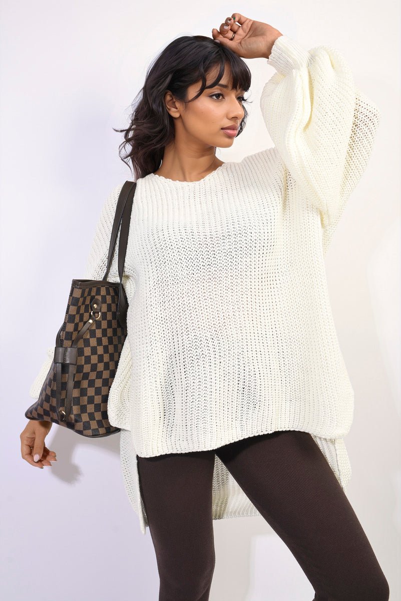 Oversized Long Back Knitted Mini Dress - Lolomo!