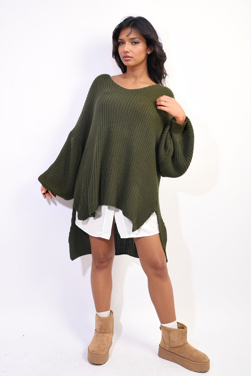 Oversized Long Back Knitted Mini Dress - Lolomo!