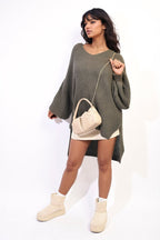 Oversized Long Back Knitted Mini Dress - Lolomo!