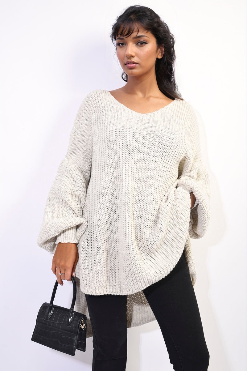 Oversized Long Back Knitted Mini Dress - Lolomo!