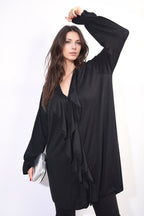 Oversized Satin Ruffle Shirt Dress - Lolomo!