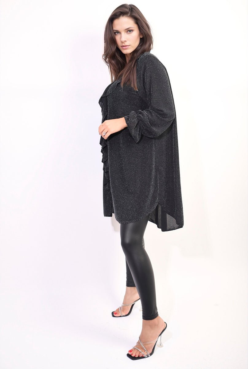 Oversized Satin Ruffle Shirt Dress - Lolomo!