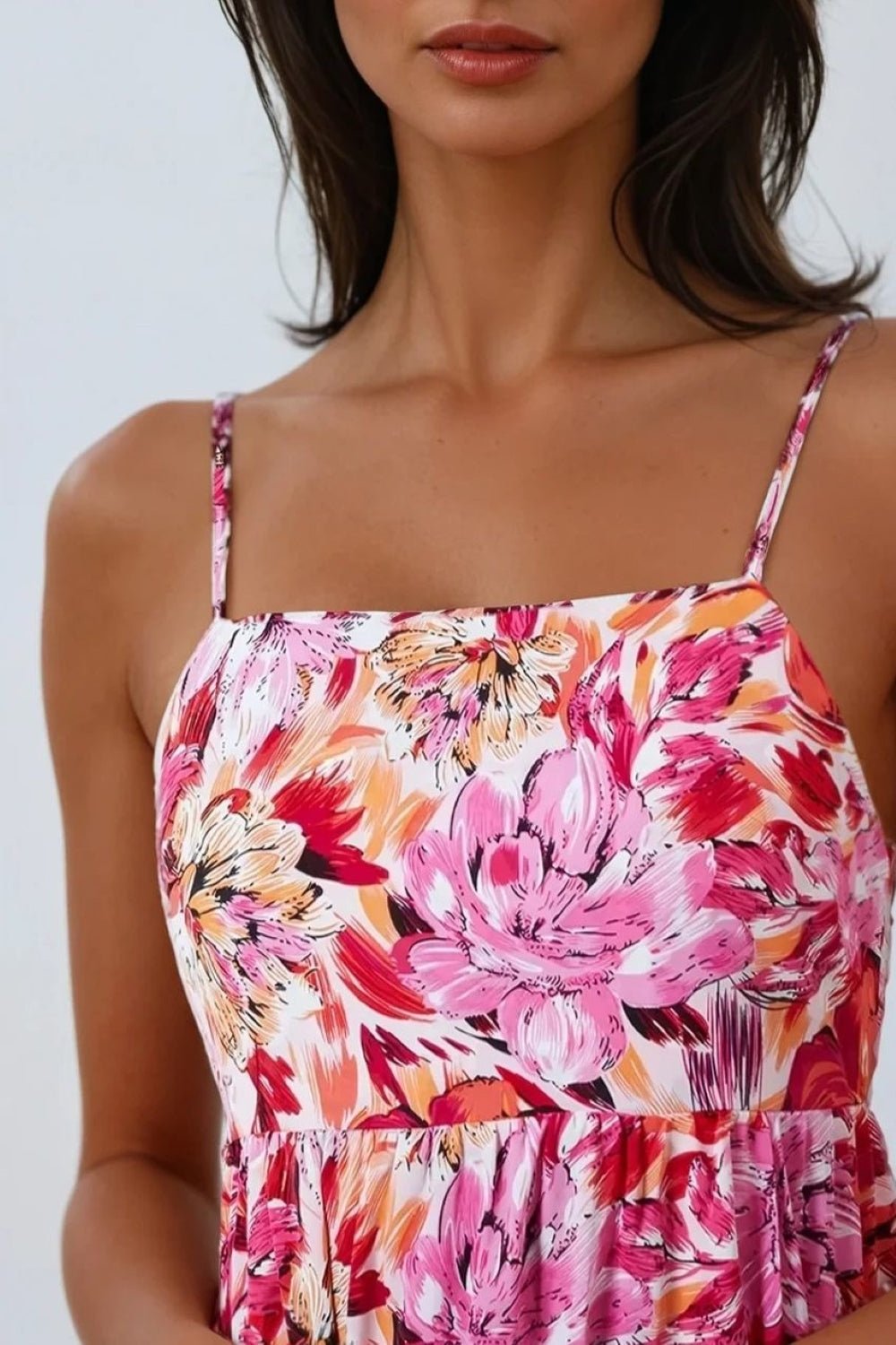Pink Floral Cami Midi Dress With Cut Out Back - Lolomo!