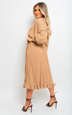 Pleated Frill Button Tie Waist Midi Dress - Lolomo!
