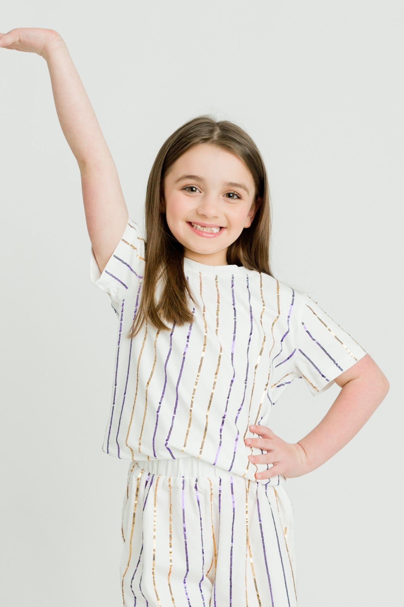 Purple and Gold Sequin Striped Kid Shirt - Lolomo!
