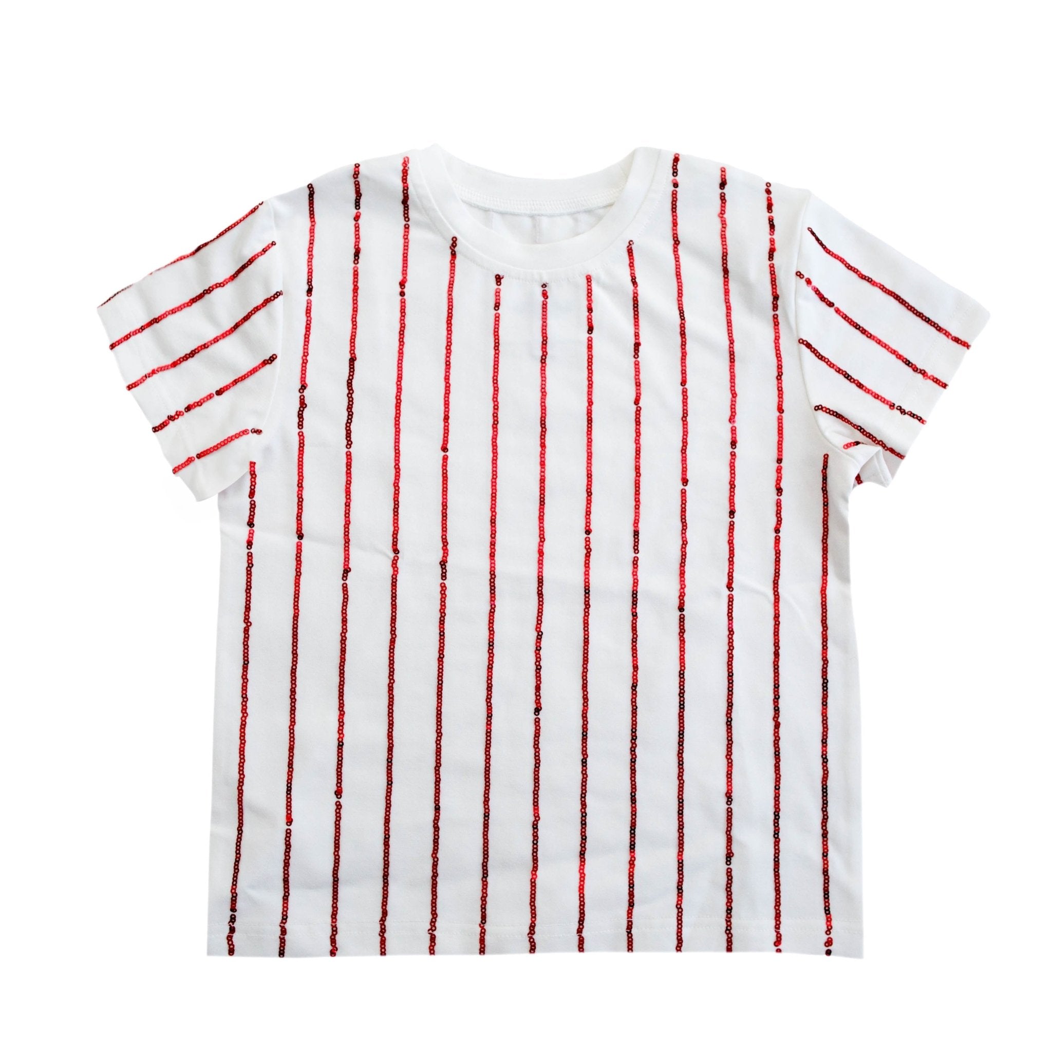 Red Sequin Striped Kid Shirt - Lolomo!