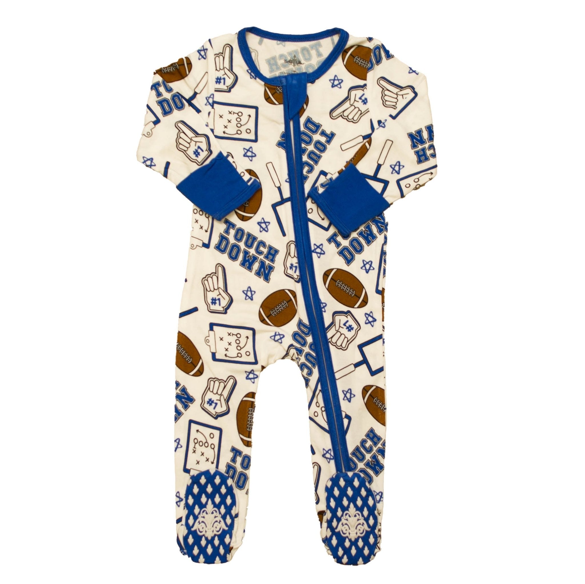Royal Blue Touchdown Bamboo Romper - Lolomo!