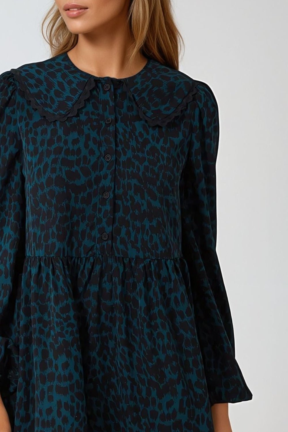 Teal Animal Print Smock Mini Dress - Lolomo!