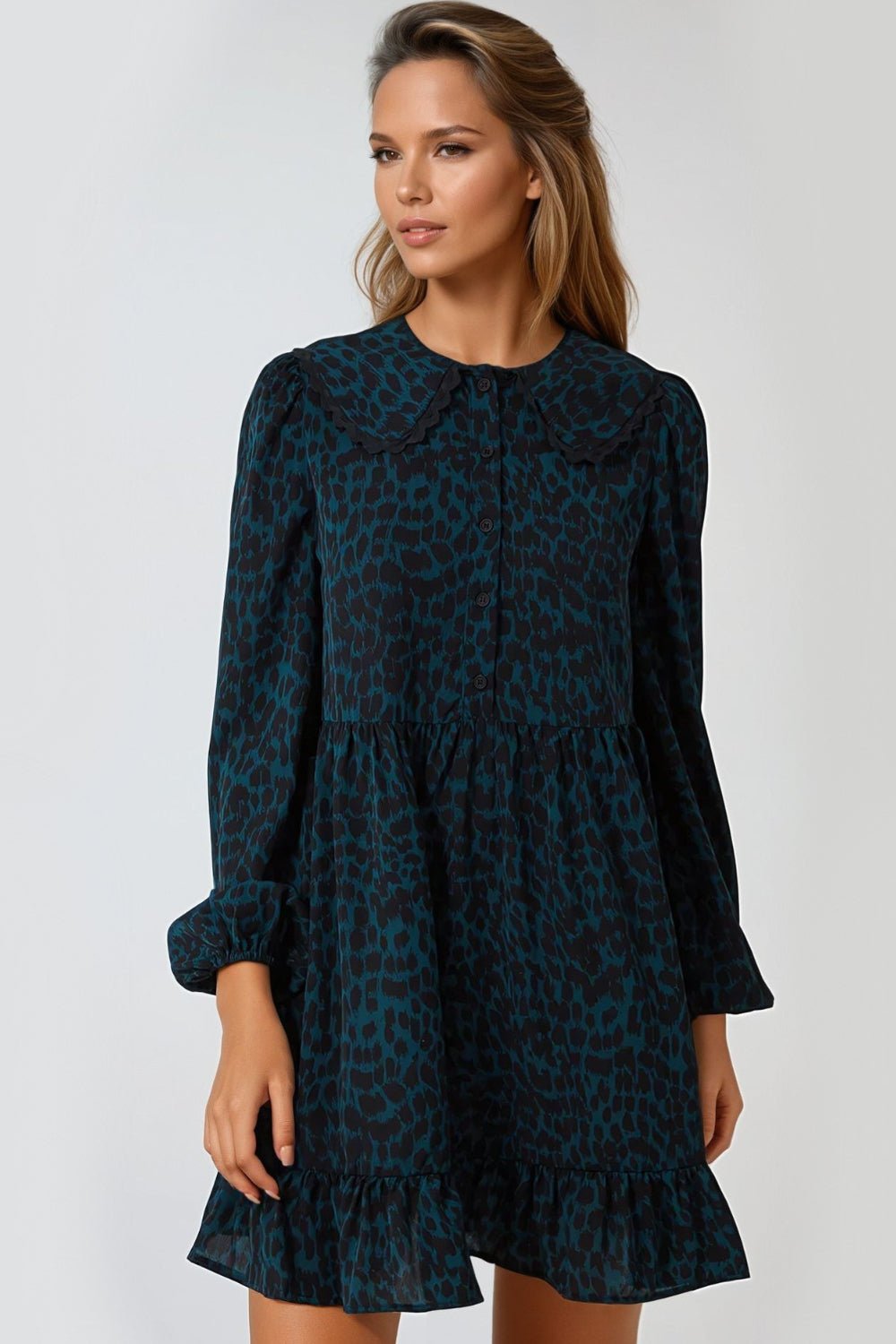 Teal Animal Print Smock Mini Dress - Lolomo!