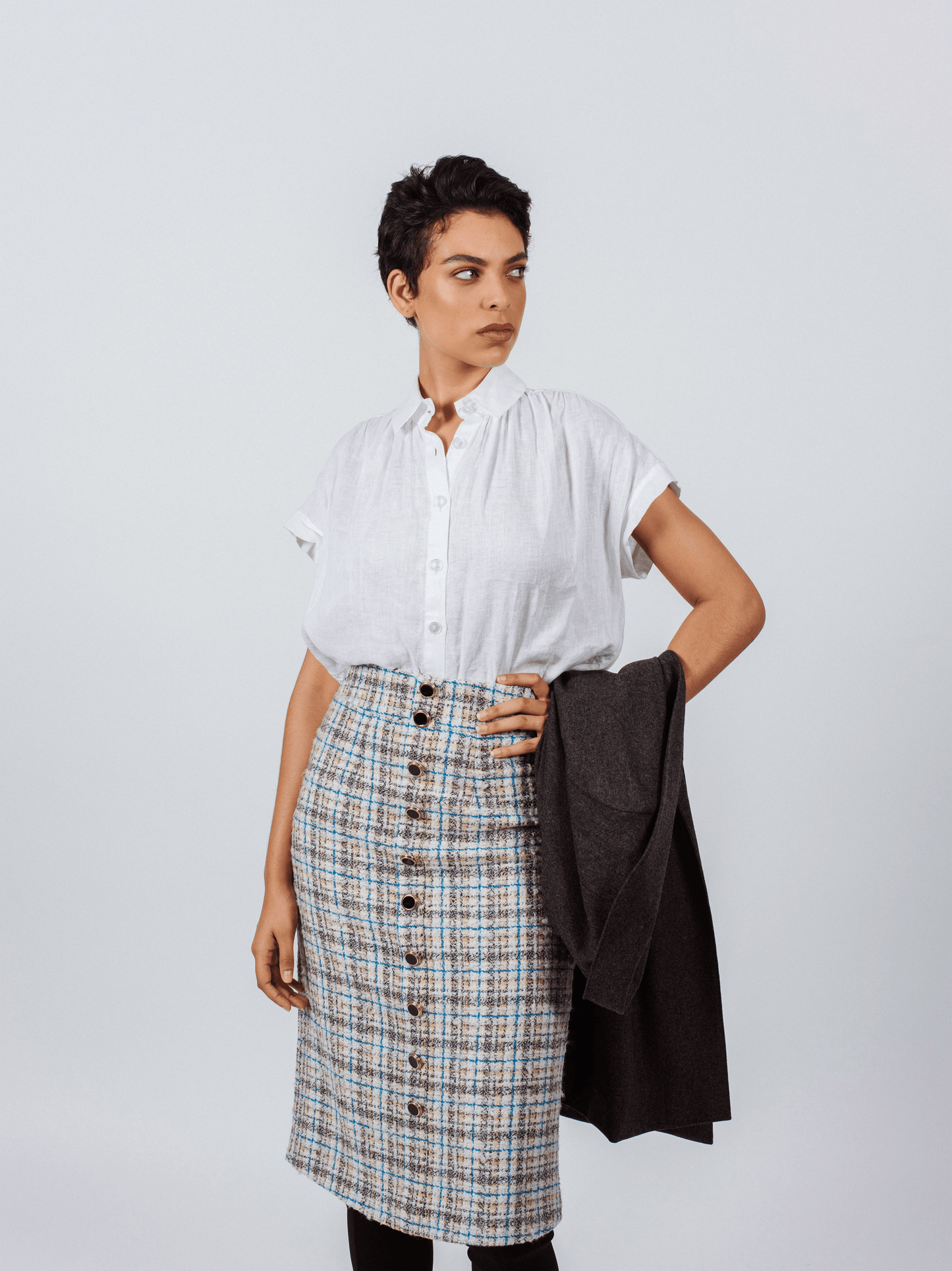Luxe Plaid Tweed Pencil Skirt – Women’s Chic Tweed Skirt