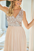 Valeria Blush Sequin V Neck Maxi DRess - Lolomo!