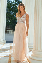 Valeria Blush Sequin V Neck Maxi DRess - Lolomo!