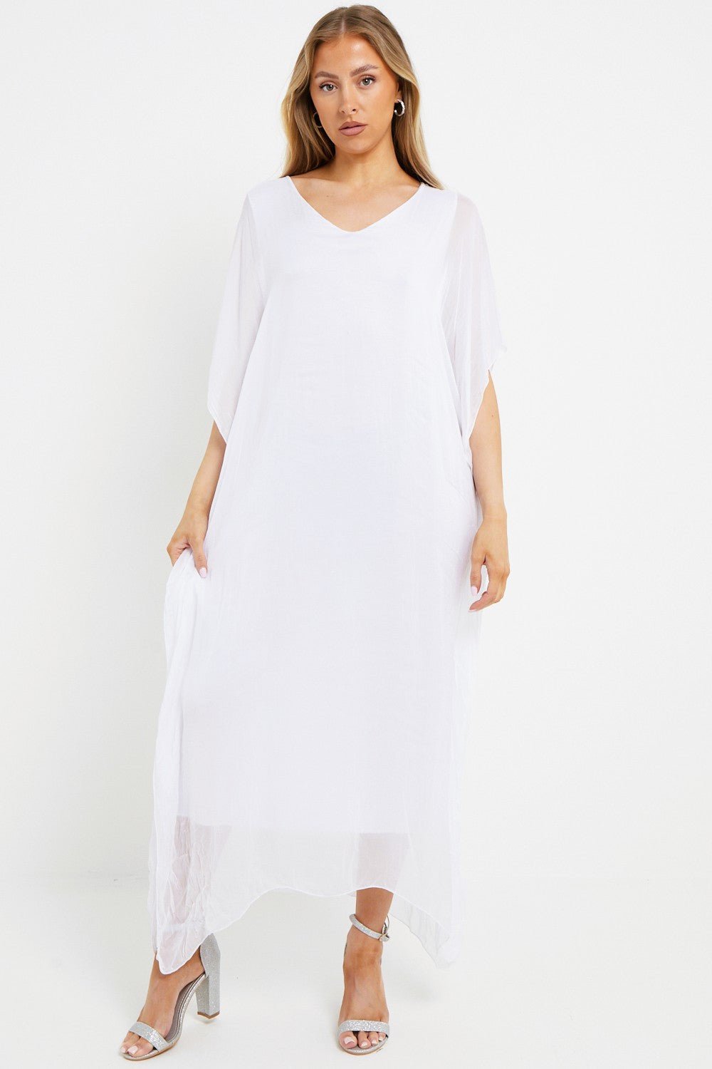 White Silk Maxi Kaftan Dress - Lolomo!