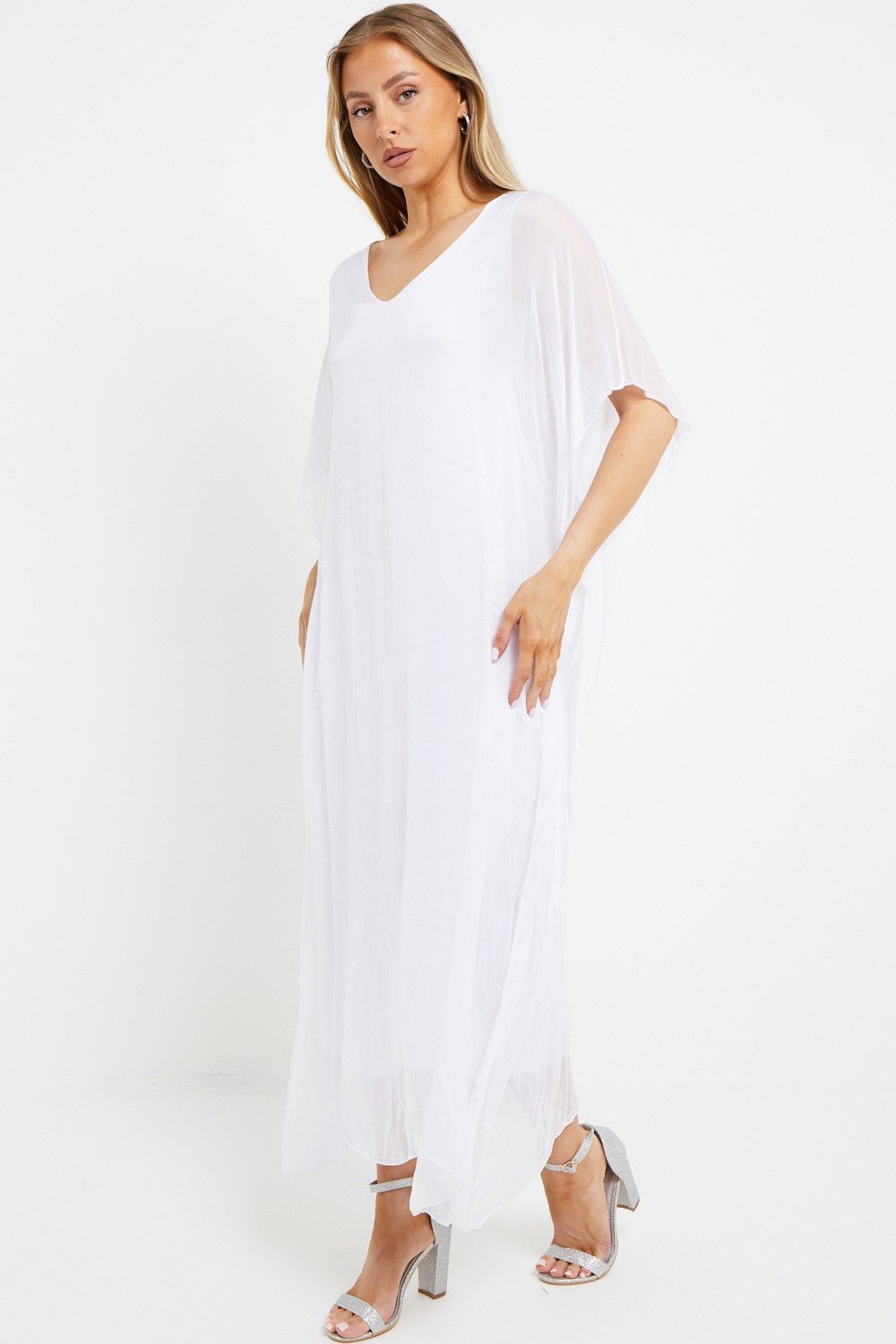 White Silk Maxi Kaftan Dress - Lolomo!