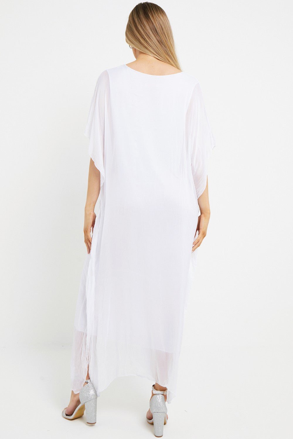 White Silk Maxi Kaftan Dress - Lolomo!