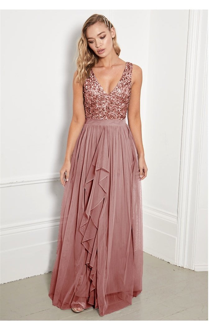 Yasmin Rose Gold Sequin Top Maxi Dress - Lolomo!