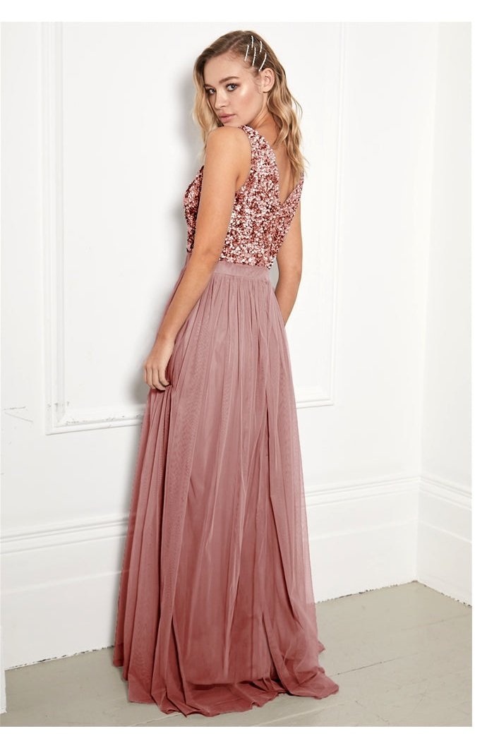Yasmin Rose Gold Sequin Top Maxi Dress - Lolomo!